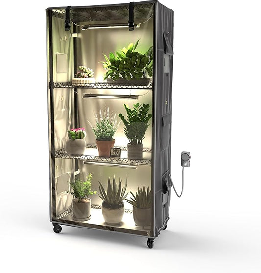 Indoor Greenhouse with Clear Cover – 4-Tier Portable Plant Stand with 3 T8 Grow Lights, Timer, Thermometer, Ventilation, Seed Starter for Herbs, Seedlings, Flowers (35.8"x13.8"x62.8")
