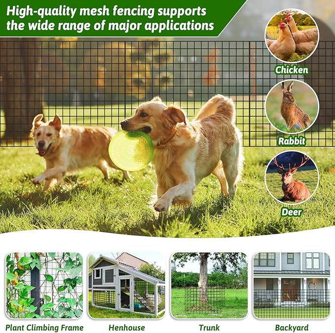 24 in x 59 Ft Welded Wire Fence Black PVC Coated Wire Mesh 2 x 3 in 14GA Garden Fence for Dog Border Fencing Roll Outdoor Animal Barrier Fence with U-Shape Hooks for Yard Plant Vegetable Protection