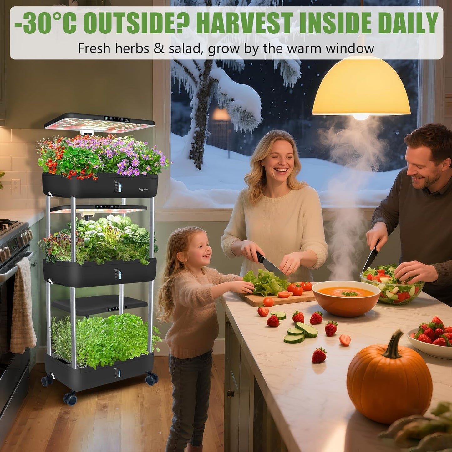 DRYADES 66-Pod Indoor Hydroponic Growing System + 3 Free Seeds Starter Kit (Lettuce, Salad Mixed, Basil Seeds) – Dual 53W Full-Spectrum LED, 10-L Water Tank, 3-Tier Grow Pods