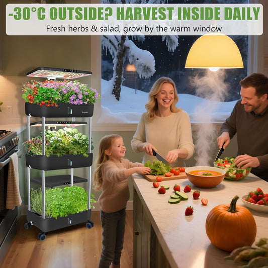 DRYADES 66-Pod Indoor Hydroponic Growing System + 3 Free Seeds Starter Kit (Lettuce, Salad Mixed, Basil Seeds) – Dual 53W Full-Spectrum LED, 10-L Water Tank, 3-Tier Grow Pods