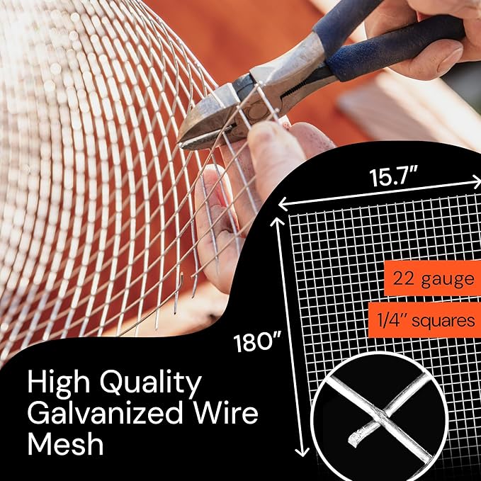 MaPorch Chicken Wire Mesh Hardware Cloth - 16" x 15 ft, 18-Gauge, 1/4-In Hex Galvanized Steel for Chicken Wire Fencing, Poultry Netting & Rabbit Fence - Includes Cutting Scissors
