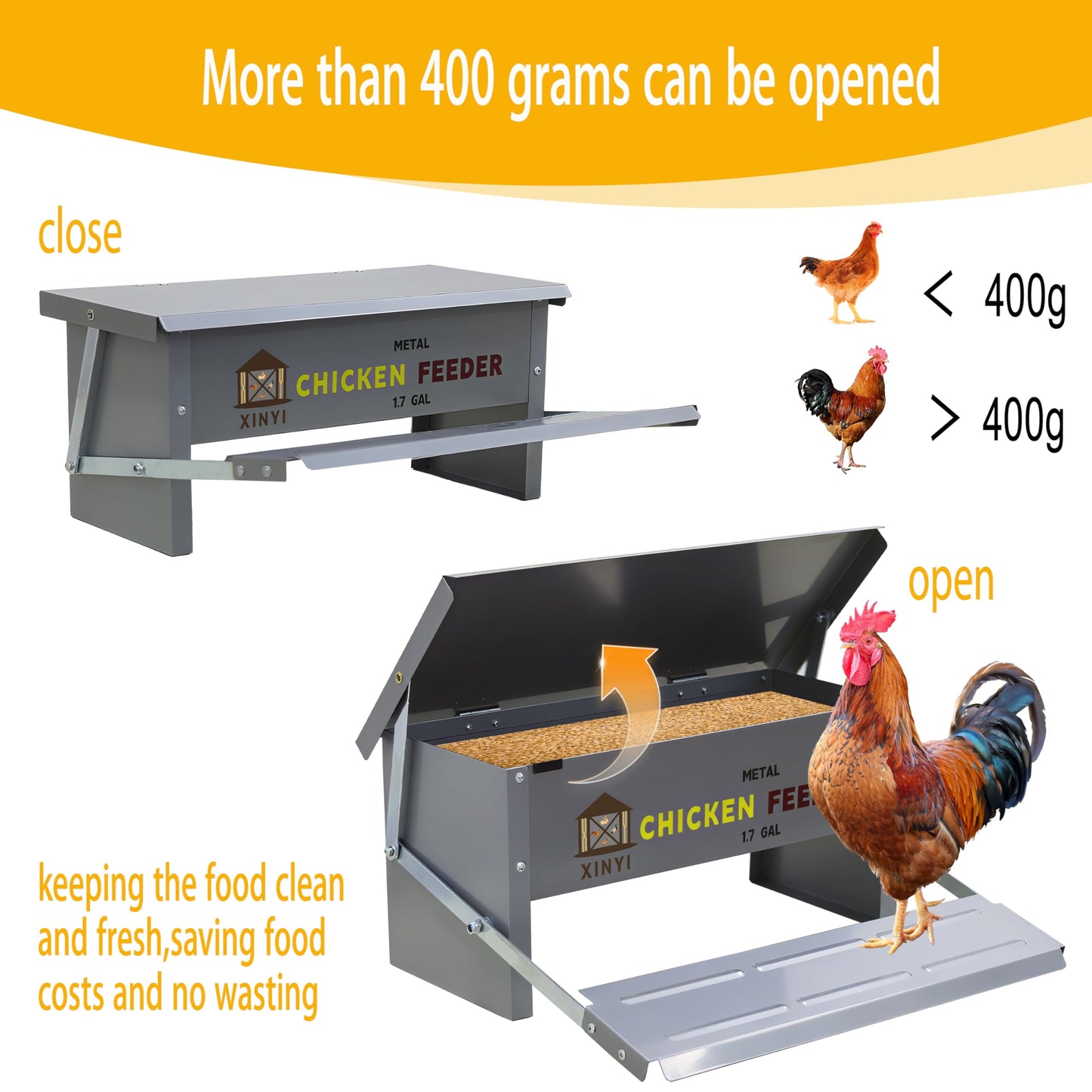 Automatic Treadle Chicken Feeder,12 Lbs No Waste No Spill Rodent Proof Chicken Feeder with Weatherproof Lid,Chicken Supplies for Your Chickens, Duck Feeder 1.7Gal