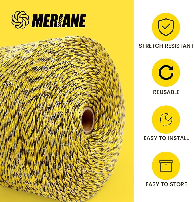 Electric Fence Wire 1/8'' 3366 Feet/1026 Meters, Upgraded 6 Stainless Steel Strands Conductors, Portable Polyrope Electric Fence Polywire for Livestock, UV Wear Rust Resistant