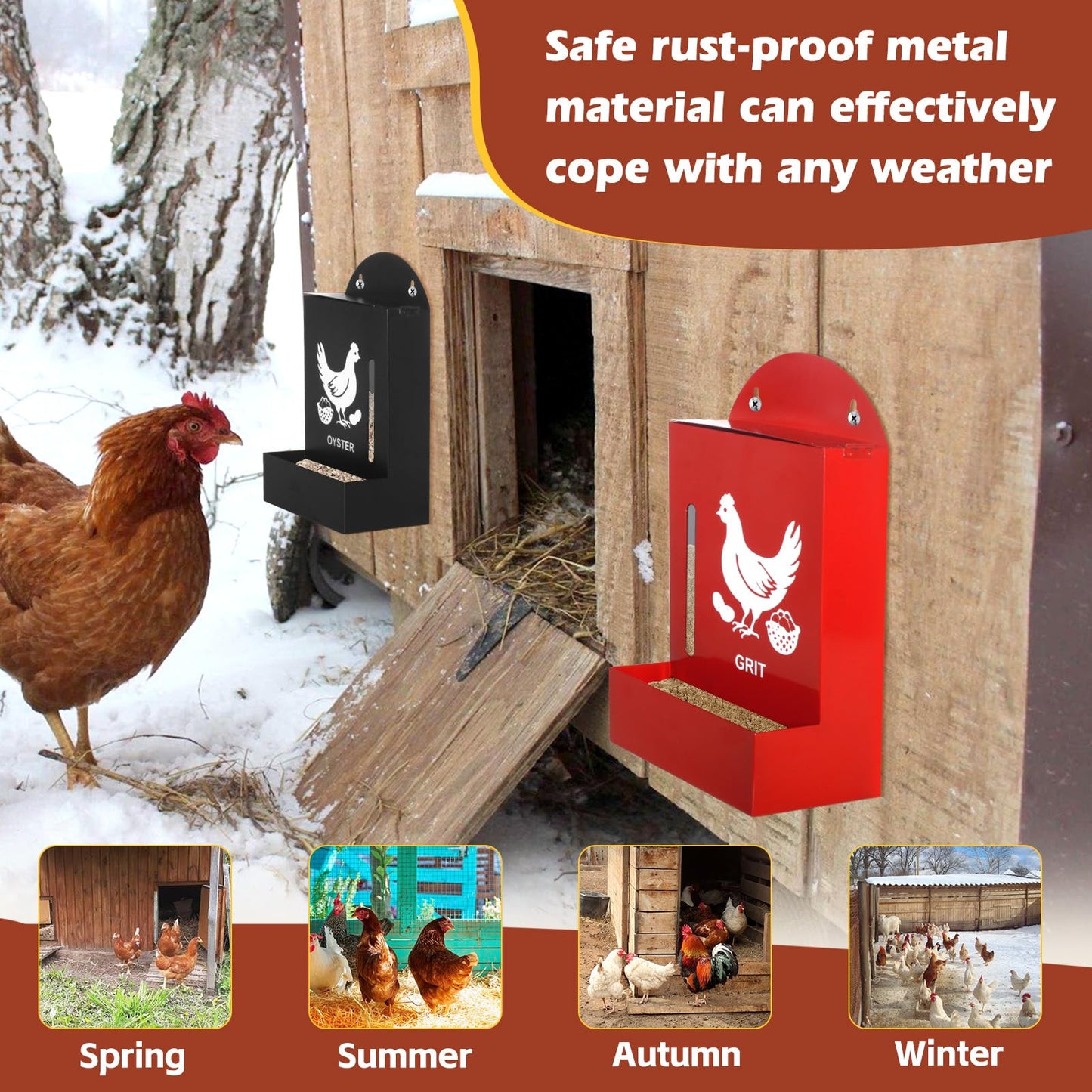 Chicken Oyster Shell and Grit Feeder, 2pcs Poultry Feeder Metal Gravity Hanging Chicken Feeders Chick Grit Oyster Shells Coop Accessories