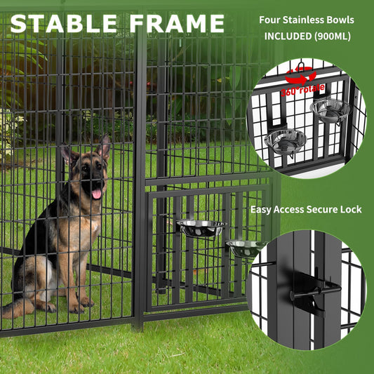 Large Dog Kennel Chicken Coop Run Outdoor 10' x 10' Pet Pens Dogs Run Enclosure Animal Hutch Metal Coop Fence with Rotating Feeding Door