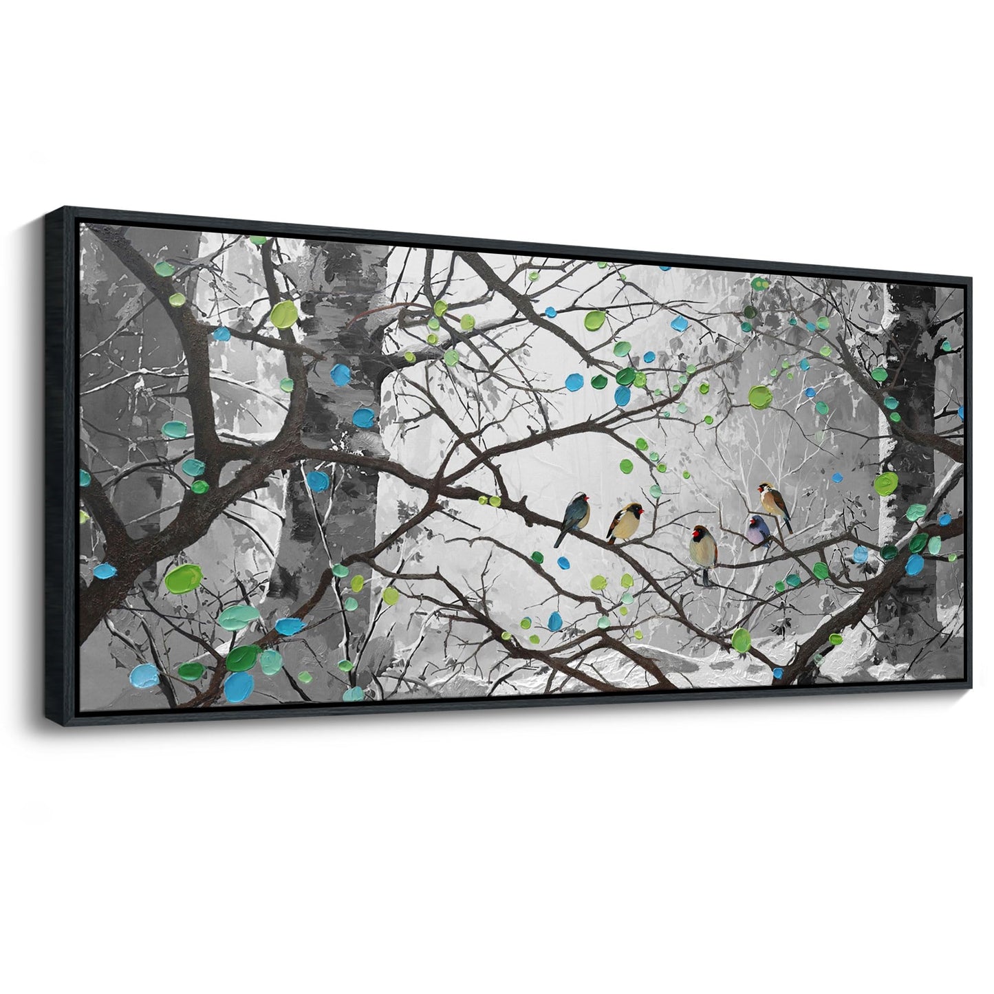 YCPRIMER Extra Large Grey Wall Art Bird on Branch Misty Forest Canvas Artwork Modern Framed Canvas Painting Decorative Home Decor Easy Be Hung Directly Dining Room Living Room Bedroom Office Size 70x31 Inches