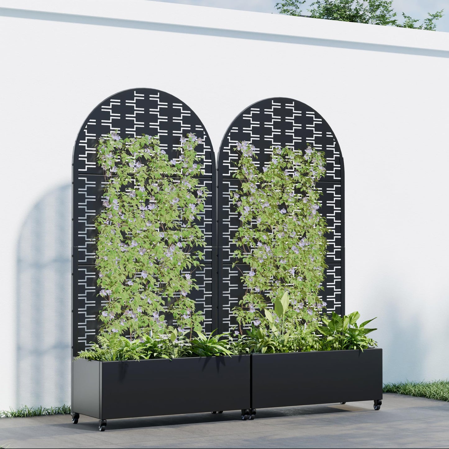 Casaphoria 72"x35" Metal Raised Garden Bed with Trellis(2 Pack), Outdoor Planter Box with Wheels & Drainage Holes for Climbing Plants, Flowers, Elevated Garden Kit with Privacy Screen, Black-Square