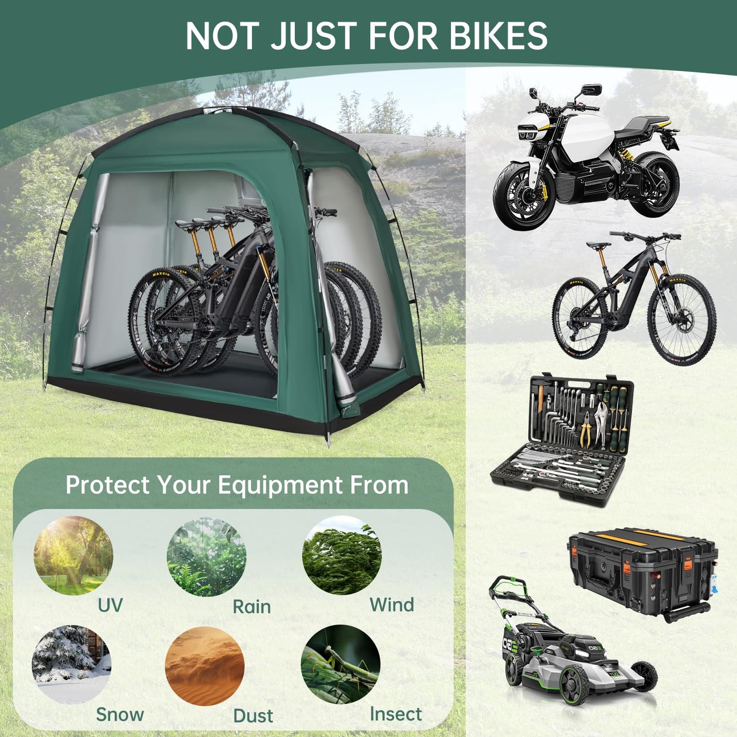 Travel Bike Storage Shed Tent - 210D Outdoor Portable Bicycle Storage Shed 8" L x 7.98" W x 10" H - Waterproof, UV Resistant, Portable Bike Shelter for Outdoor Protection (Green)