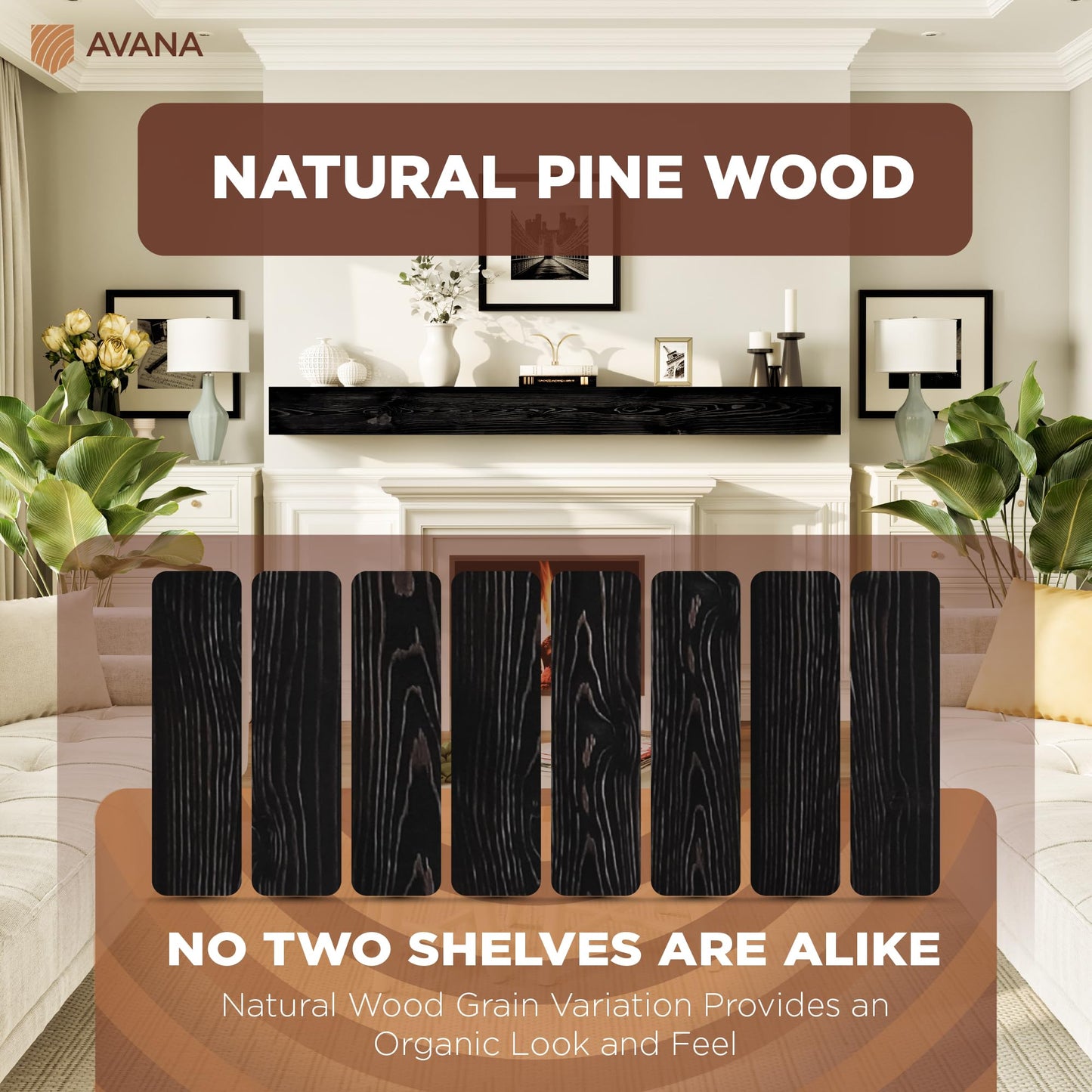 Avana Rustic Fireplace Mantle Shelf 84 Inches for Home Decor/Wall Decor - Handcrafted Wood Shelf for Wall - Decorative Fireplace Mantel Shelf - Farmhouse Mantle Decor 84 X 8 X 5 - Espresso