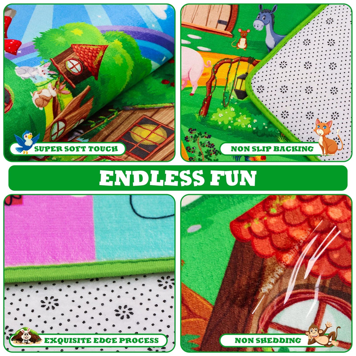 ABC Kids Rug for Playroom 78.7"×59" Hobbit House Educational Kids Playmat Alphabet Animal & Shape Learning, Premium Non-Slip Playmat for Toddlers Letters Farm Animals Color Foam Classroom Carpet