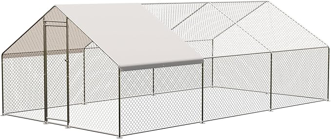 Large Metal Chicken Coop, 19.7 Ft Large Chicken Runs for Yard with Cover, Spire Roof Metal Chicken Coop with Lock for Outdoor, Backyard, Farm, Duck, Rabbit