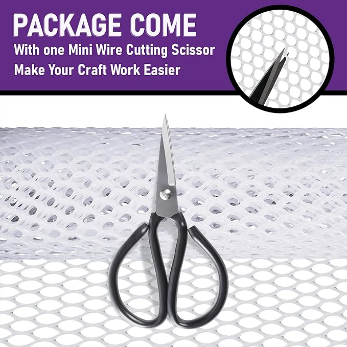 Maporch Upgraded 15.7" x 16.4 ft White Plastic Chicken Wire Fence Mesh, Included 1 Wire Cutting Scissor, Hexagonal Fencing Wire for Gardening, Poultry Fencing, Wire Frame for Crafts, Floral Netting