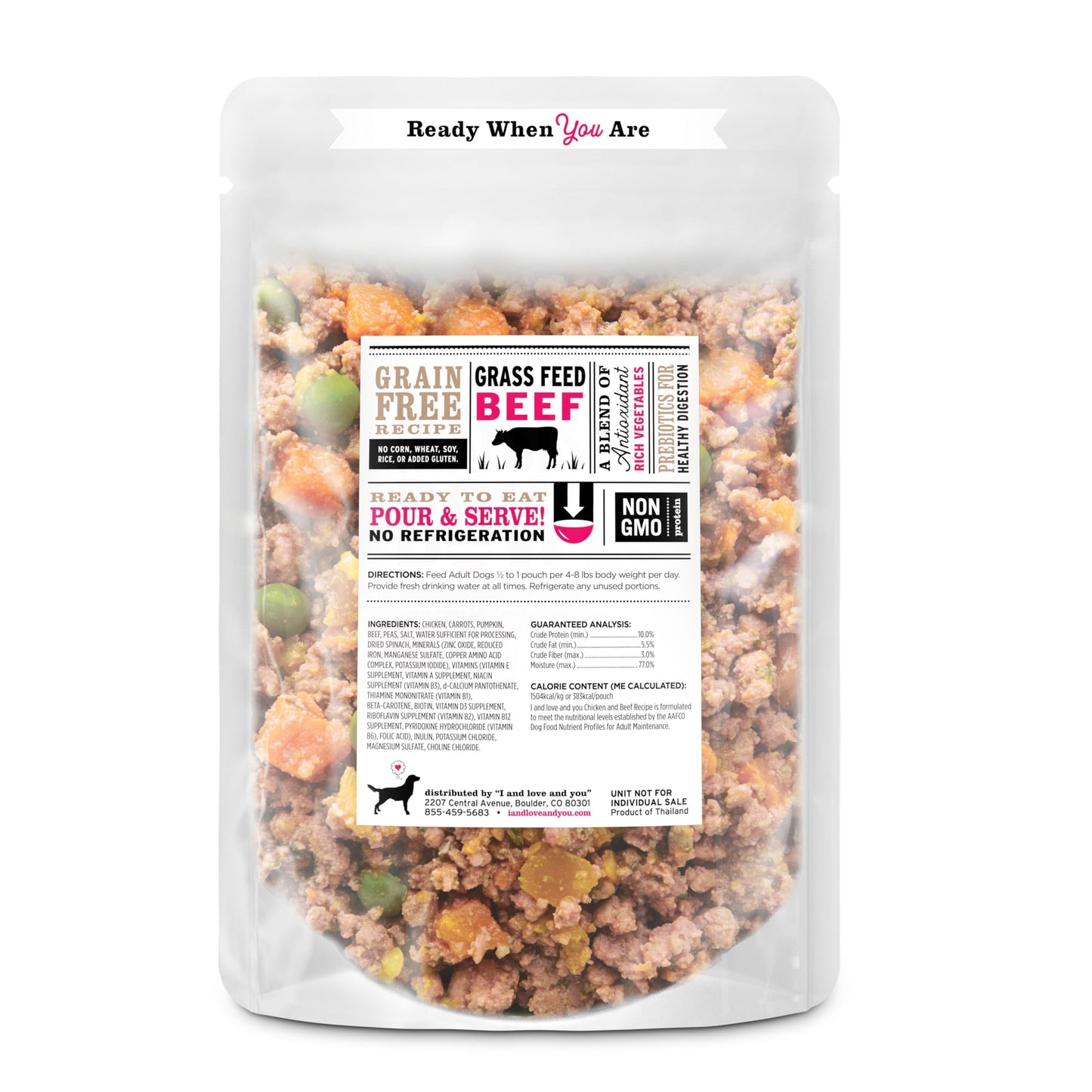 I AND LOVE AND YOU" Irresist-A-Bowls Wet Dog Food, Chicken and Duck Recipe, Ready to Serve, Grain Free, Real Meat, No Fillers, 9 oz Pouches, Pack of 4 Pouches, (Package May Vary)