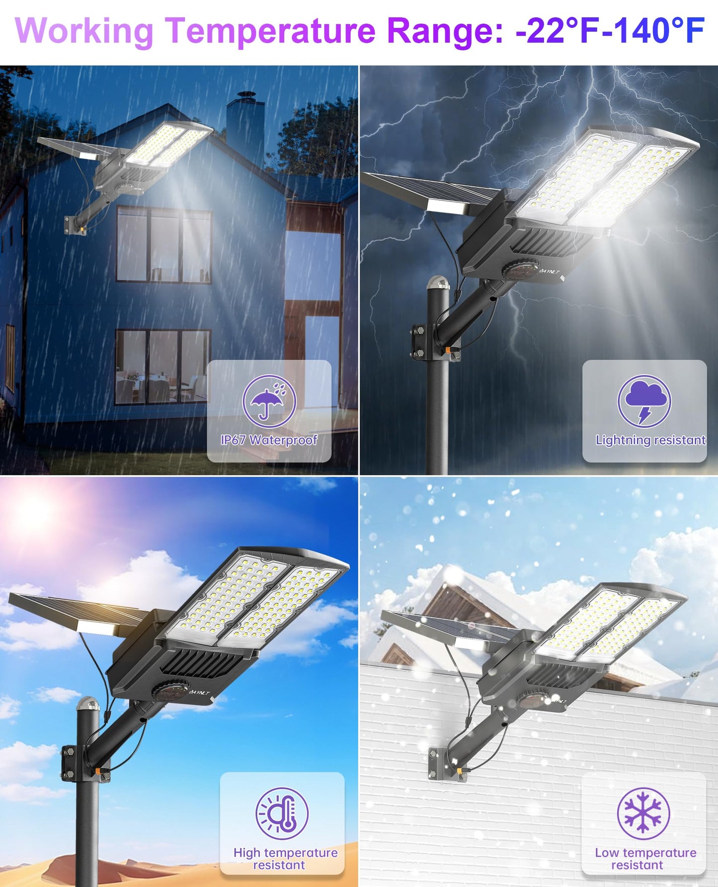 JAYNLT Y-9000W Solar Street Lights Outdoor,6500K 700000LM High Power Parking Lot Lights Commercial Dusk to Dawn, IP67 Waterproof Solar Security Flood Lamps Motion Sensor for Yards, Farm,Road