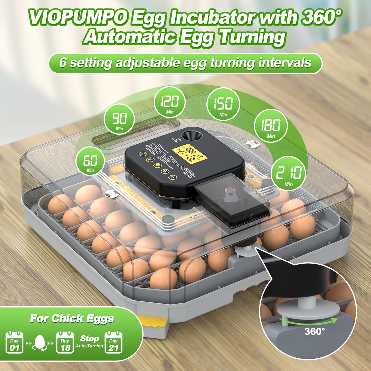 Egg Incubator for Hatching 48-132 Chicken/Quail/Turkey Eggs, 360° View Poultry Incubators with Automatic Egg Turning/Humidity Control&Alarm/Auto Water Adding/Adjustable Tray, for Beginner/Farm/Home