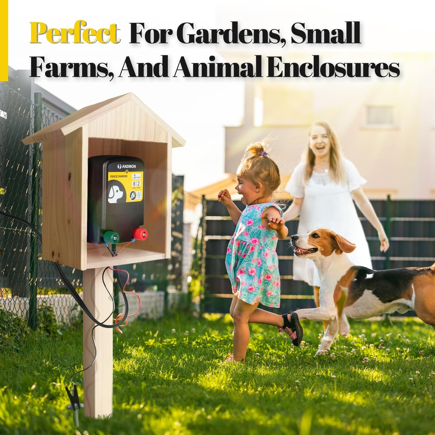 0.12 Joule Electric Fence, AC-Powered Electric Fence Charger for 2 Miles & 8 Acre Protection, Electric Fence Energizer Ideal for Gardens, Backyards & Small Livestock