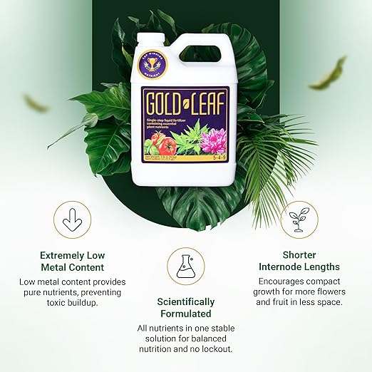1L Gold Leaf All-in-One Liquid Fertilizer – pH Balanced, Instantly Dechlorinates, No Additives Needed – for Soil, Hydroponics & Coco – Bigger Blooms, Higher Yields, Complete Plant Nutrition