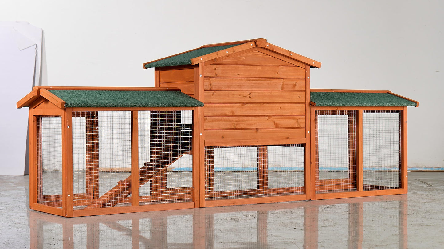 YOPTO Chicken Coop W/Ramp,88" Outdoor Chicken Run W/Removable Pull-Out Tray,Wooden Hen House W/Sloped Asphalt Roof & Lockable Door,Poultry Cage for Small to Medium Pets,Brown