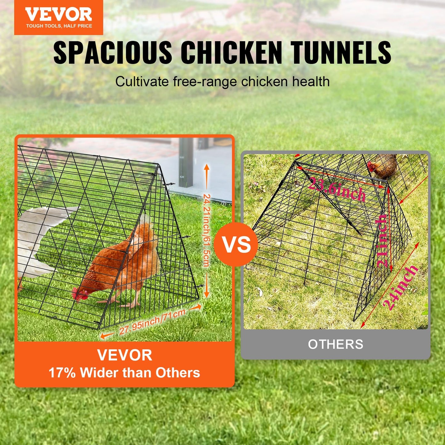 VEVOR 236.2 x 157.5 x 24.2 inch(LxWxH) Chicken Tunnels for Yard, Portable Chicken Run with Corner Frames, 2 Sets, Suitable for Chickens, Ducks, Rabbits