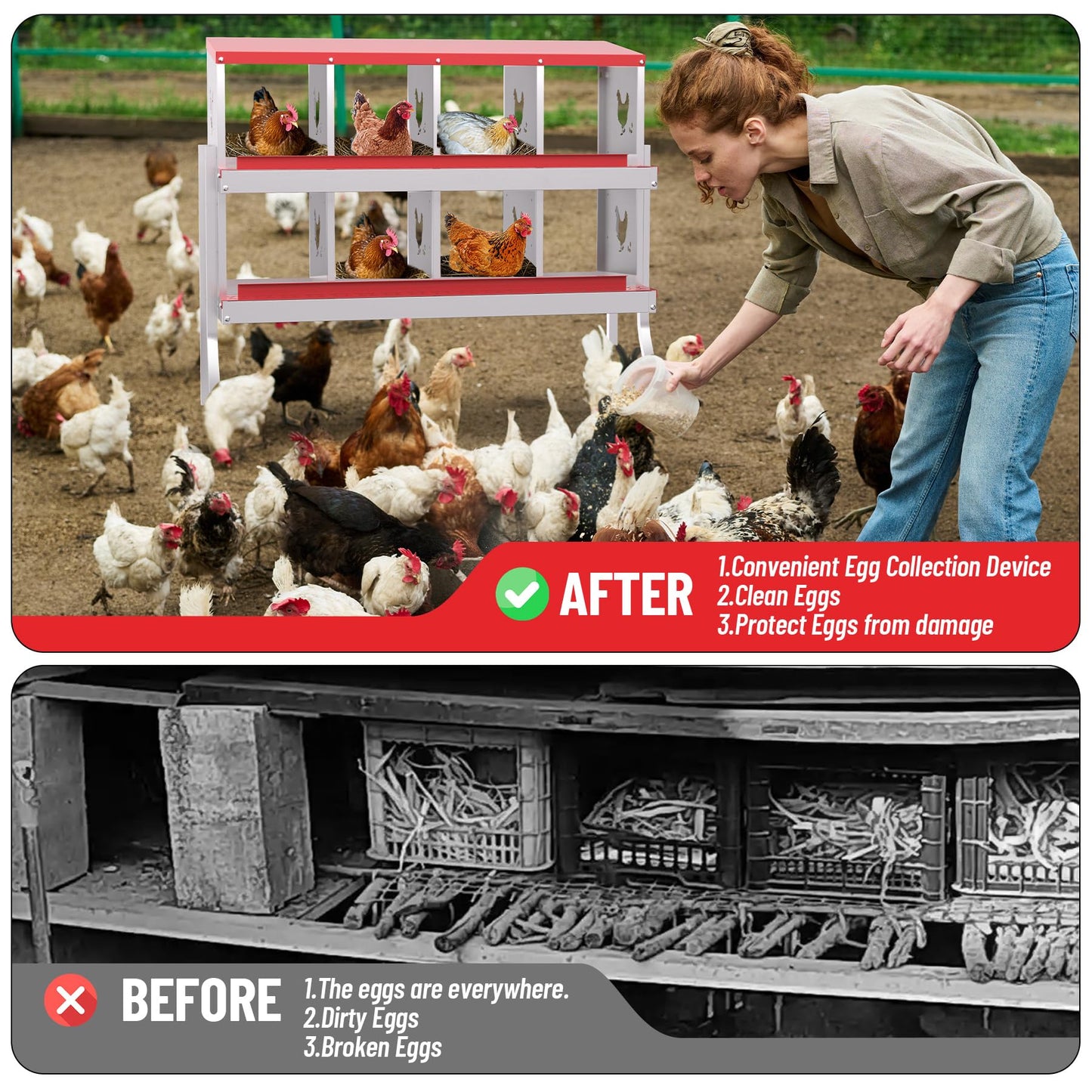 Chicken Nesting Box, 8 Hole Chicken Nesting Box with Legs, Metal Chickens Laying Boxes with Perch, Metal Roll Away Eggs Laying Boxes, Versatile Wall Mount or Free Standing for Chickens