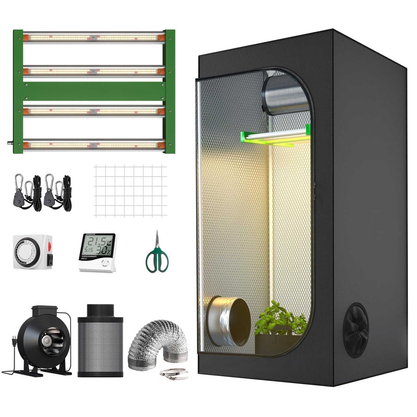 TopoGrow New Tech LED APE600 Full-Spectrum Grow Light+32"X32"X63"Indoor Grow Tent+4" Carbon Filter Exhaust Inline Fan Ventilation Kit Complete for Hydroponic Plant Growing