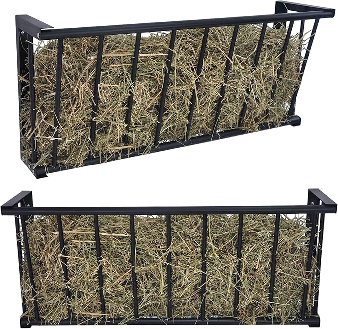 2Pcs Wall Mount Hay Rack, 40'' Long Livestock Hay Feeder with 25 Gallon Capacity, Carbon Steel Hay Feeder for Sheep, Goats, Horses, Indoor Outdoor Uses