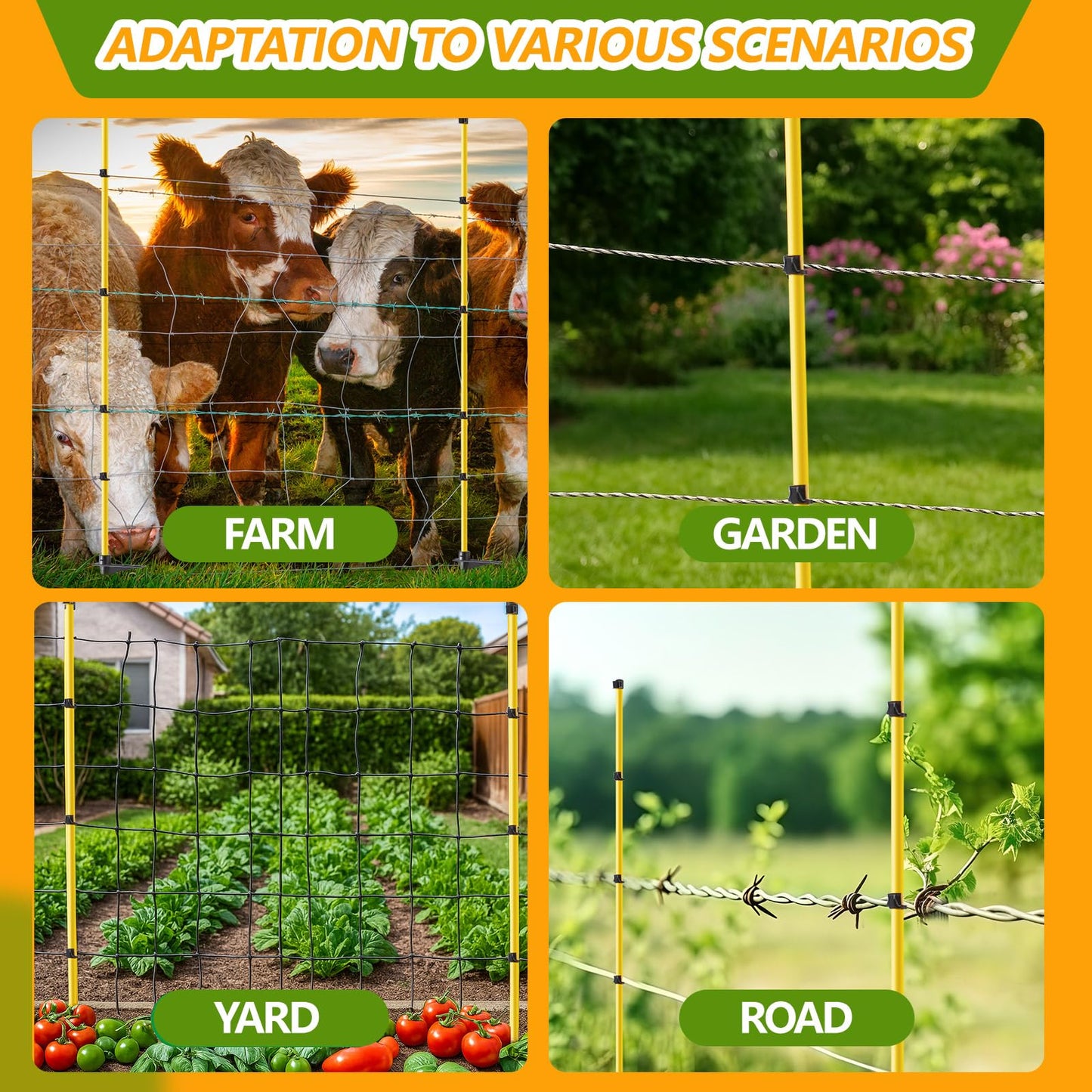 Maasechs 80 Inches Electric Fence Posts Fiberglass Step-in 20 Pack, Temporary Fence Stakes with Adjustable Clips for Livestock, Garden, Farm Protection