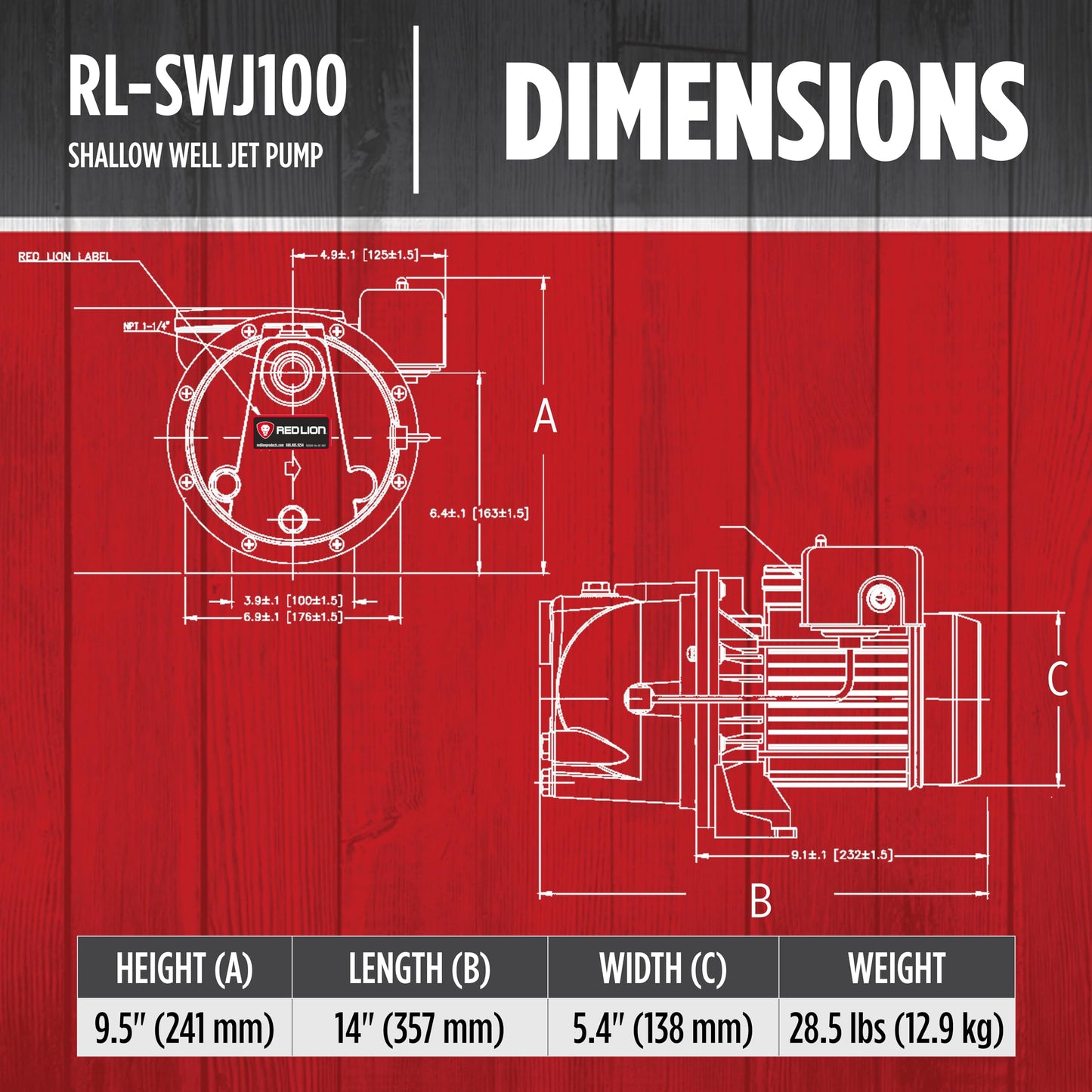 Red Lion RL-SWJ100 1 HP, 17 GPM Dual Voltage (115/230 Volts) Cast Iron Shallow Well Jet Pump, Red, 97081001