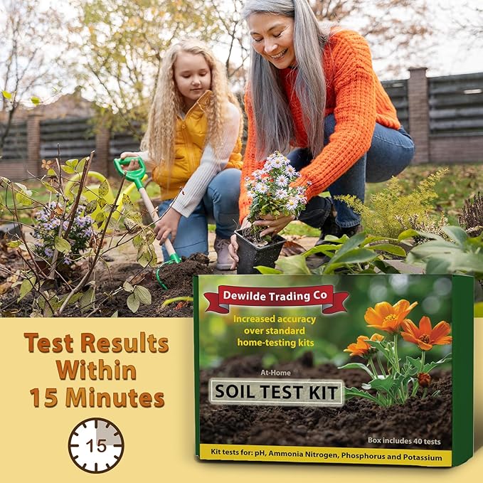Premium Soil Test Kit: 40 Complete Tests for Lawns, Gardens, and Vegetables. Tests for Ammonia Nitrogen, pH, Phosphorus, and Potassium.