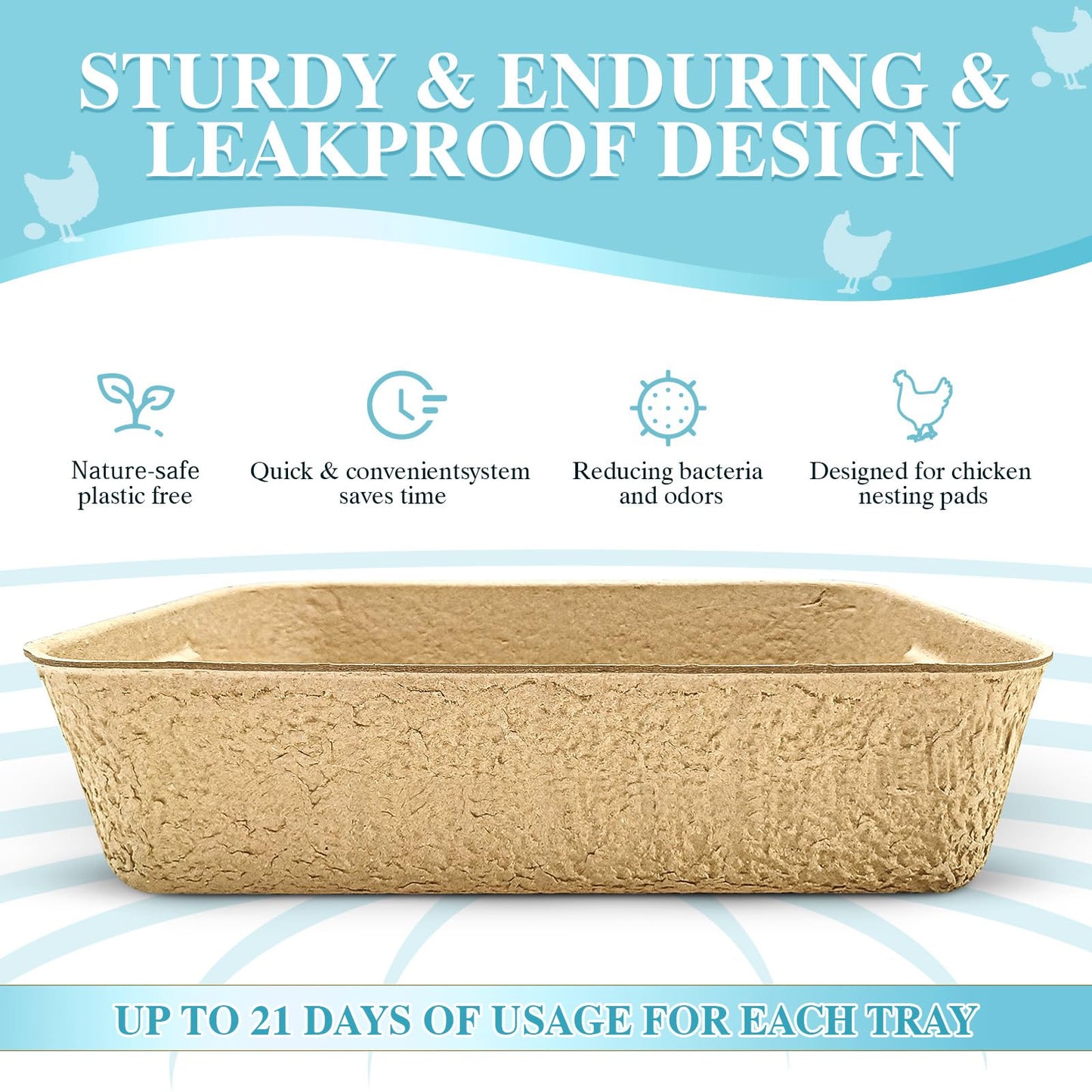 HUMUMU Disposable Chicken Nesting Box – Large (16.2" x 12.5" x 3.8") – Nesting Box for Egg Laying Hens or Disposable Litter Boxes for Cats – Sturdy, Sustainable – Chicken Coop Accessories (6-Pack)