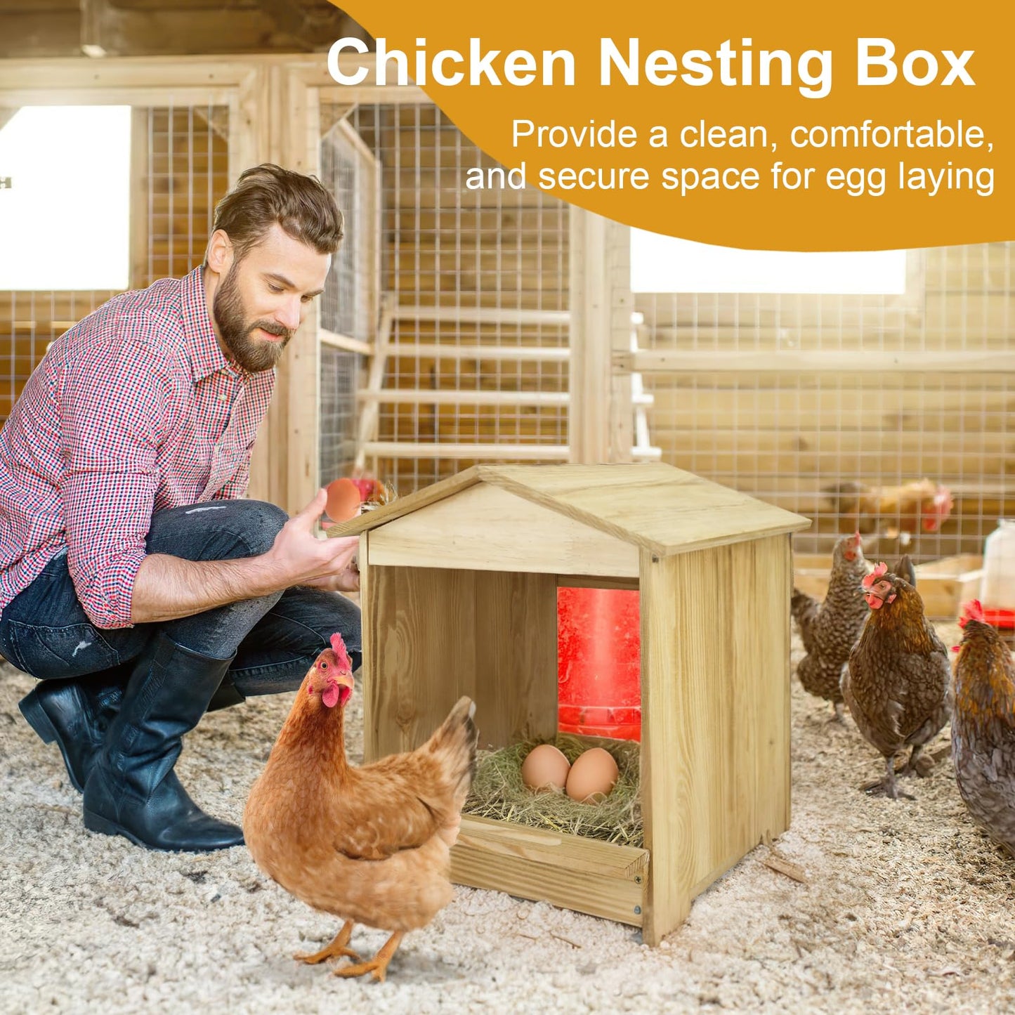 Chicken Nesting Box 3 Compartments - Wall Mount Wooden Egg Laying Nest Box for Chicken Coop, Easy to Assemble & Versatile Use for Hens, Ducks, Chickens