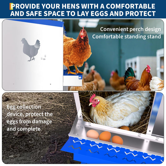 Garvee Chicken Nesting Box with Removable Tray, 6 Compartment Nesting Boxes for Chickens, Easy to Clean and Install, Chicken Laying Boxes for Chicken Coop to Protect Eggs - with Bracket Legs, Blue