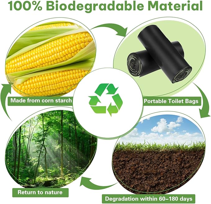 100 Portable Toilet Bags, Camping Toilet Bags, Biodegradable Toilet Bags with Drawstring & Lemon Scent, Compostable Bags for 5-8 Gallon Bucket Toilet Seat for Outdoor Camping Car Travel