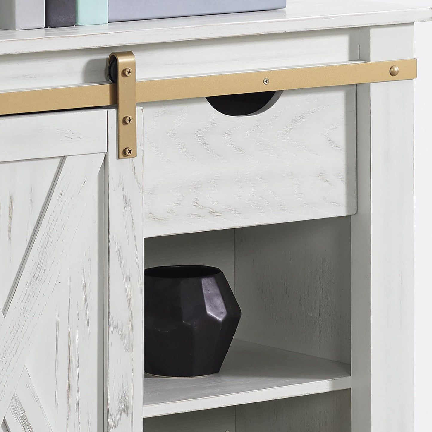 Furniture of America Canya Solid Wood Rectangle Sofa Table with Barnyard Design, Open Shelves and Pull Out Drawer, Home Décor for Living Room, Entryway, Hallway, Office, Corridor, Antique White