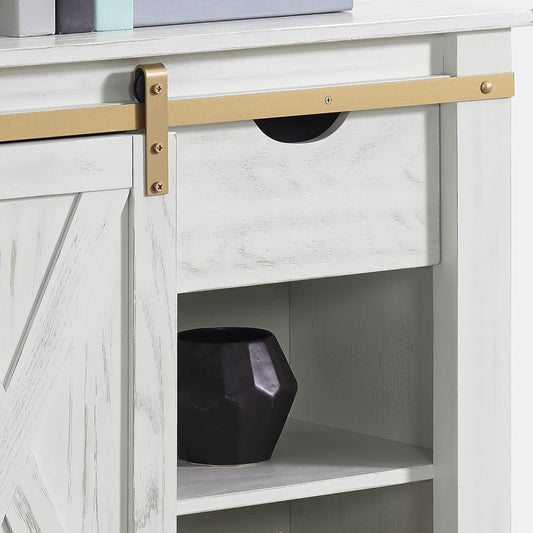 Furniture of America Canya Solid Wood Rectangle Sofa Table with Barnyard Design, Open Shelves and Pull Out Drawer, Home Décor for Living Room, Entryway, Hallway, Office, Corridor, Antique White