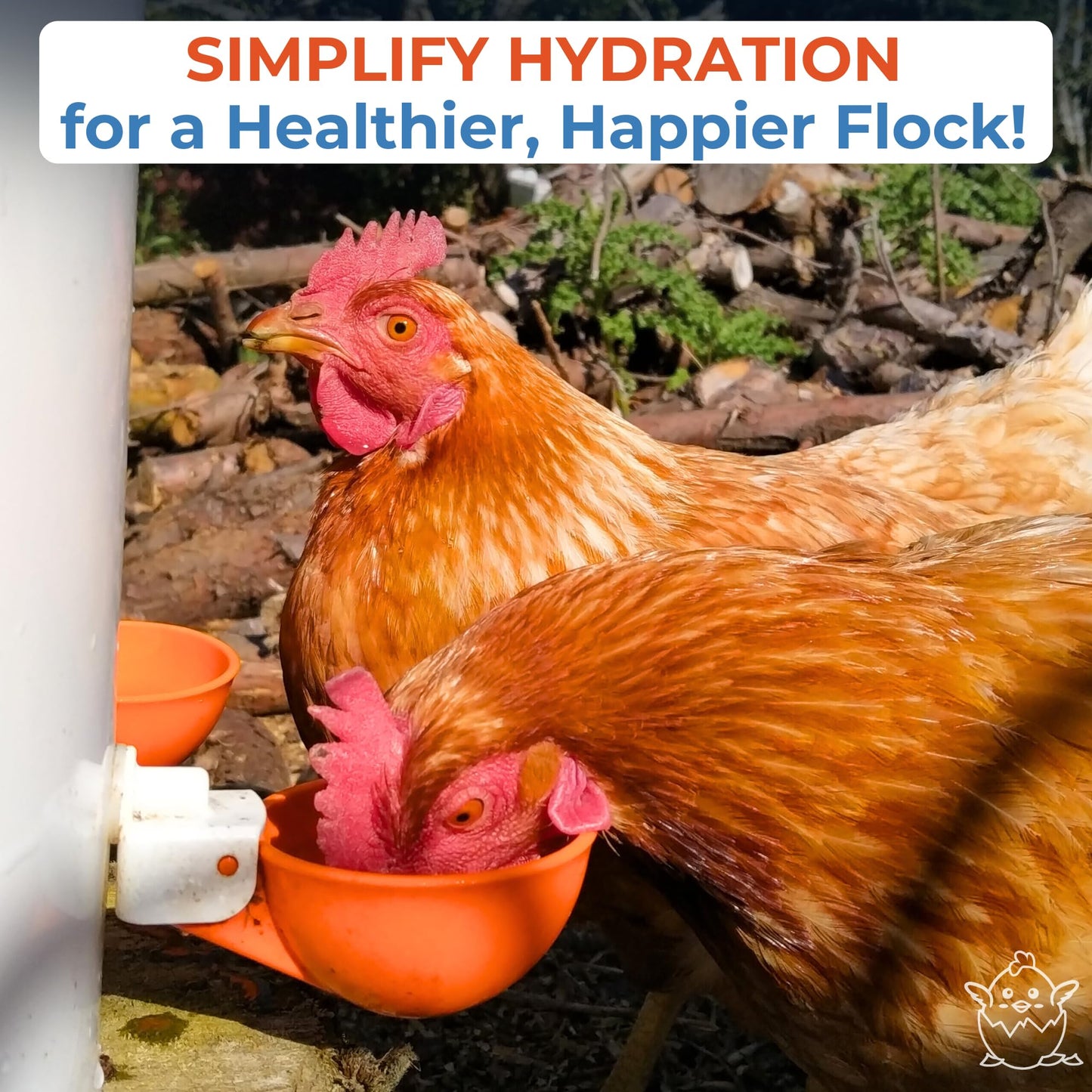 Lil'Clucker Large Automatic Chicken Waterer Cups | Chicken Water Feeder Suitable for Chicks, Duck, Goose, Turkey and Bunny | Poultry Water Feeder Kit (Orange, 5-Pack)