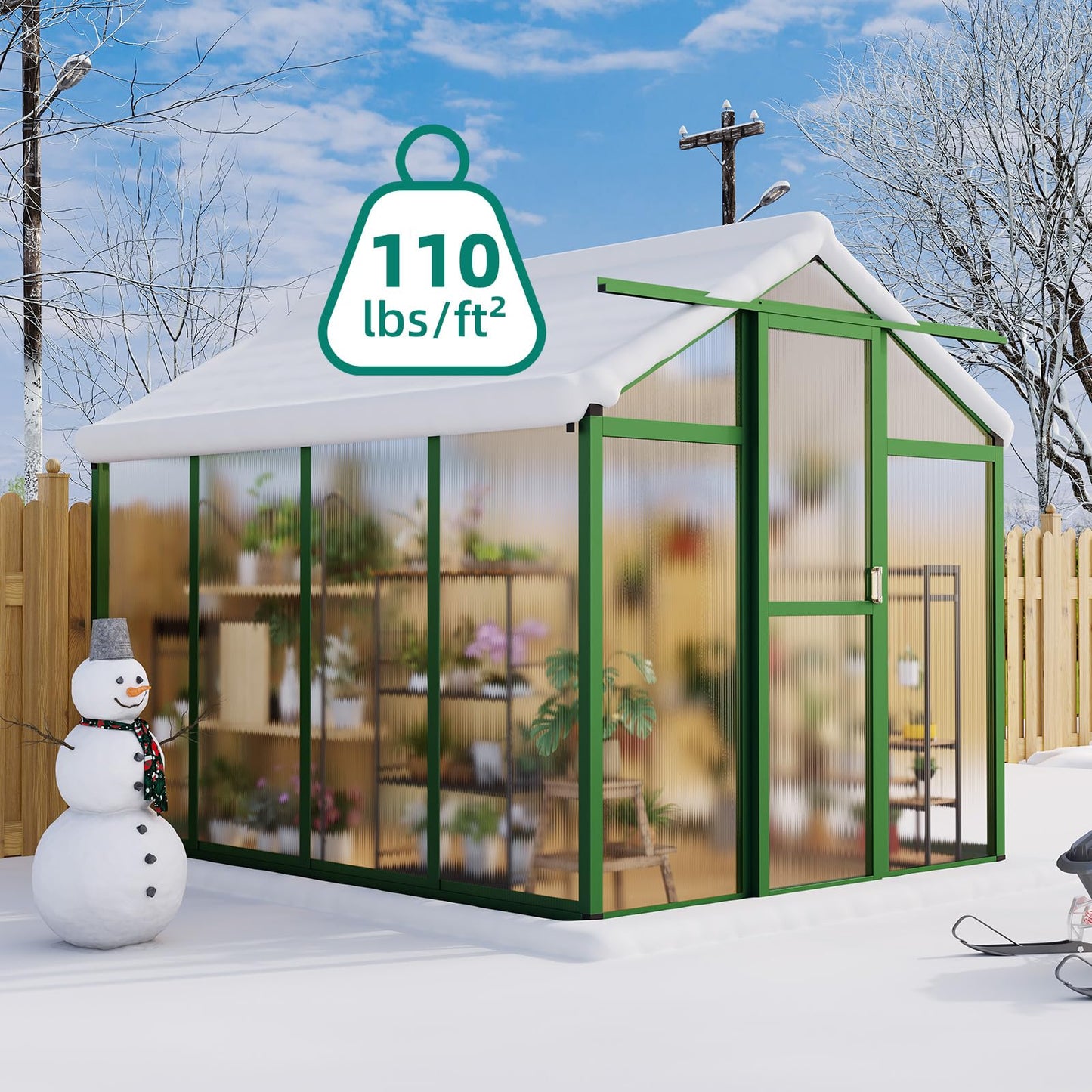 6x8 FT Large Outdoor Greenhouse with Polycarbonate Panels, Roof Vent & Heavy-Duty Aluminum Frame, Aluminum Greenhouses for Outdoors, Walk-in Garden Greenhouse for Backyard, Patio, Lawn, Easy Assembly