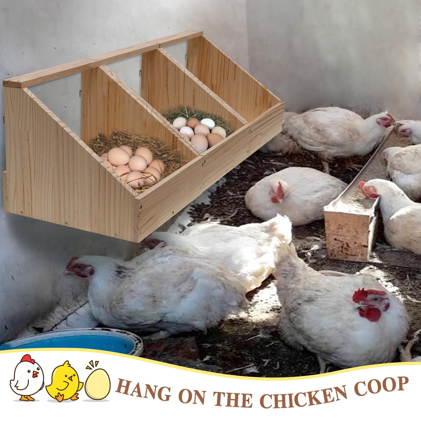 Hens Nesting Box, 3 Packs Single Compartment Solid Wood Chicken Nesting Boxes for UP to 15 Hens, Large Duty Laying Nest Box for Duck and Poultry (3 Packs)