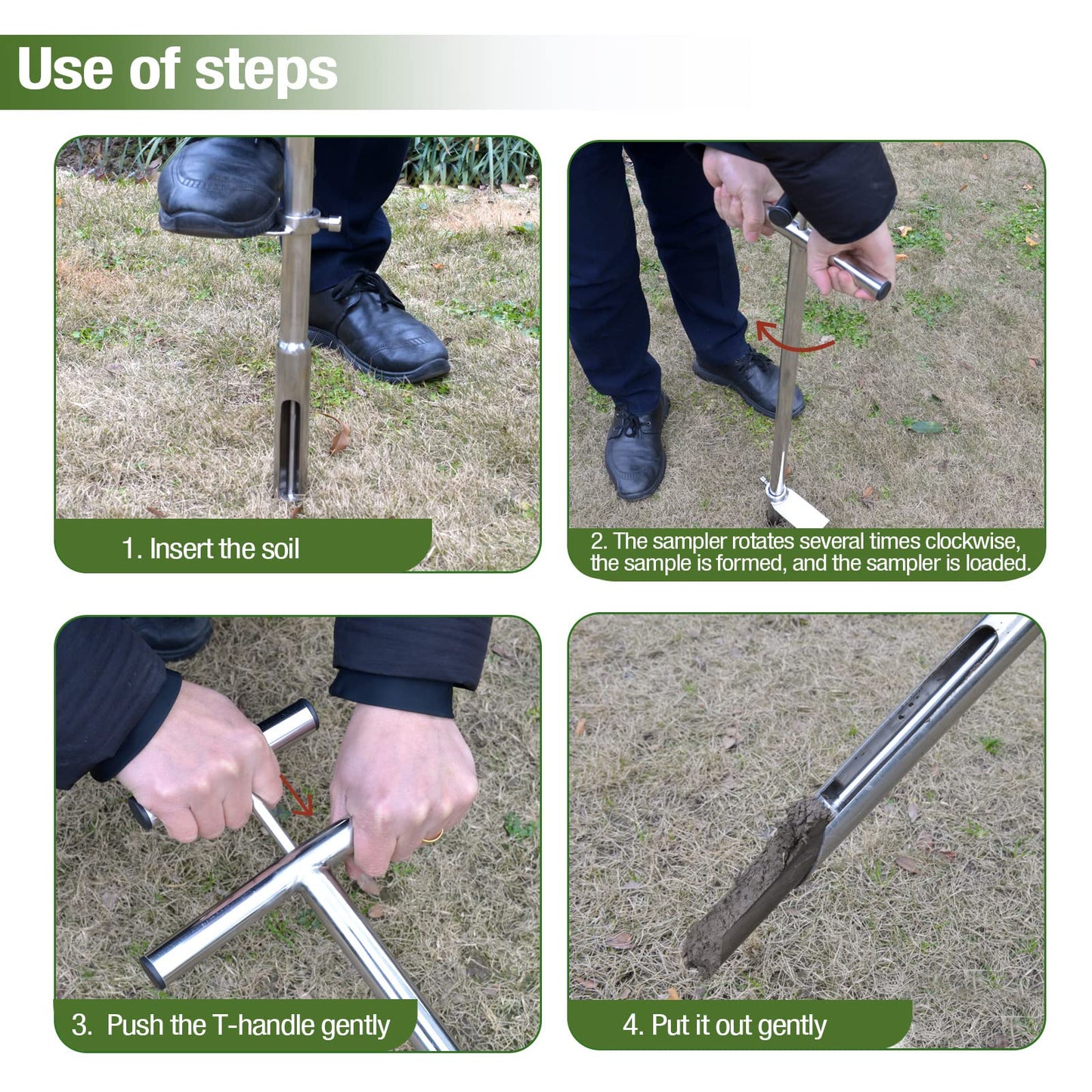 40 Inches Professional Stainless Steel Soil Sampler Probe with Ejector Foot Pedal Reusable Sample Bag, Soil Test Kits for Lawn Garden Farm Soil Sampling