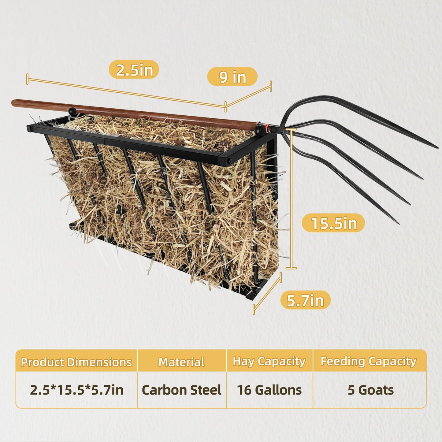 Hay Feeder, 27'' Long Horse Goat Hay Rack, 16 Gallon Large Capacity, Heavy Duty Iron Hay Feeder Wall Mount for Horses, Sheep, Goats, Indoor Outdoor Uses, Effortless Installation in Farm, Yield