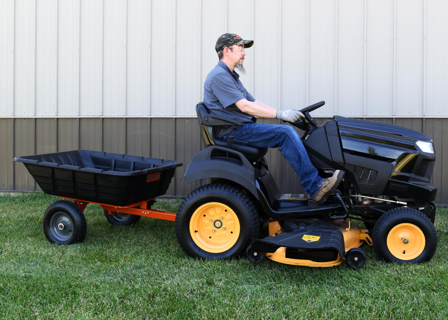 Agri-Fab 45-0573 700 lbs Tow Behind Poly Dump/Swivel Cart; Lawn & Garden Cart/Trailer for Lawn Mowers, 16" Pneumatics Tires, Easy to Use Foot Dumping Mechanism