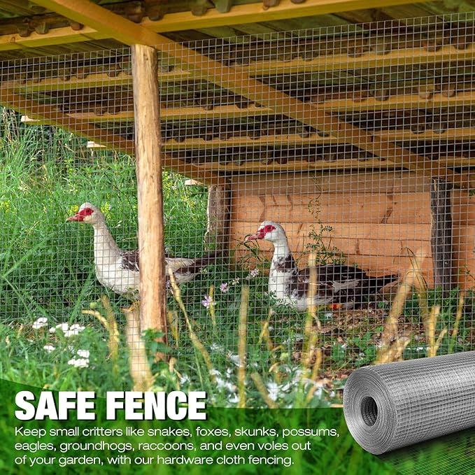 Tatuo 48in X 150ft Hardware Cloth 23 Gauge Hot Dip Galvanized After Welded Cage Mesh Rolls 1/2 Inch Metal Chicken Wire Mesh Roll Wire Fencing Poultry Netting for Raised Garden Rabbit Rodent Animals