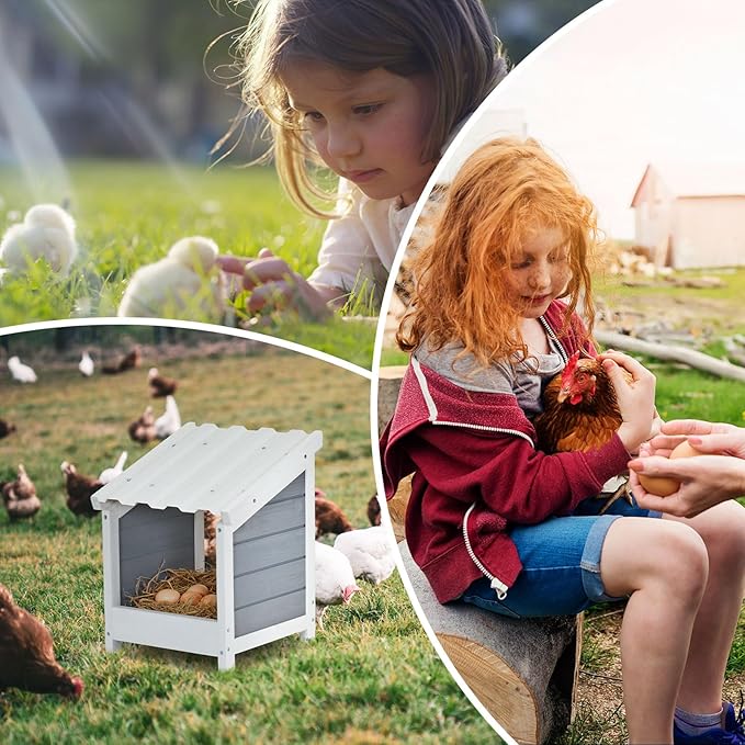 PETSFIT Nesting Boxes for Chicken Coop, Wood Single Compartment Chicken Nesting Boxes for Laying Eggs with PVC Roof for Hens, Ducks, and Poultry