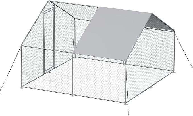 Large Metal Chicken Coop Run Cage Walk-in Poultry with Cover Chicken Pen for Yard with Waterproof and Anti-Ultraviolet Cover Outdoor Farm Use Rabbits House Duck Habitat, 2 Rooms