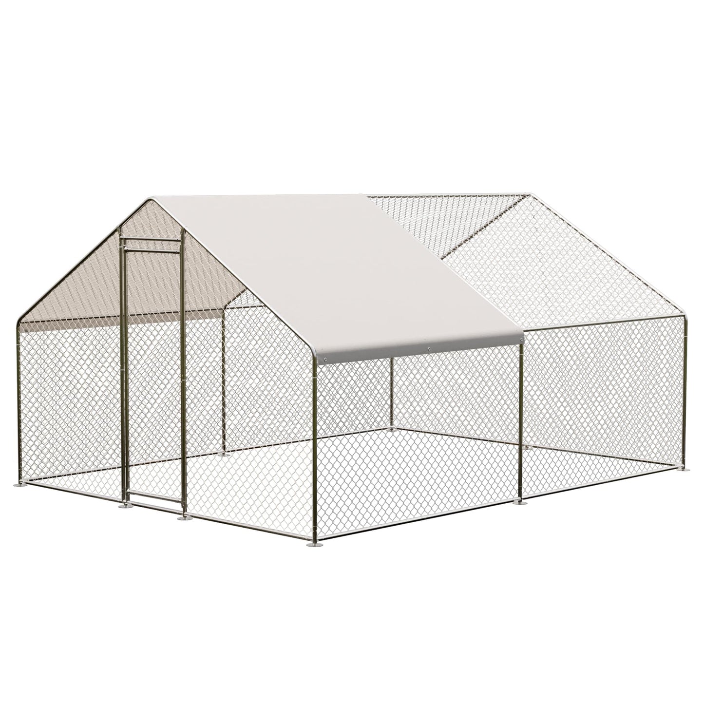 OutdoorVibe Large Metal Chicken Coop, Walk-in Chicken Run for Yard with Anti-Ultraviolet Cover, Spire Shaped Coop for 6-20 Chickens (9.8 * 13.1 * 6.6FT)