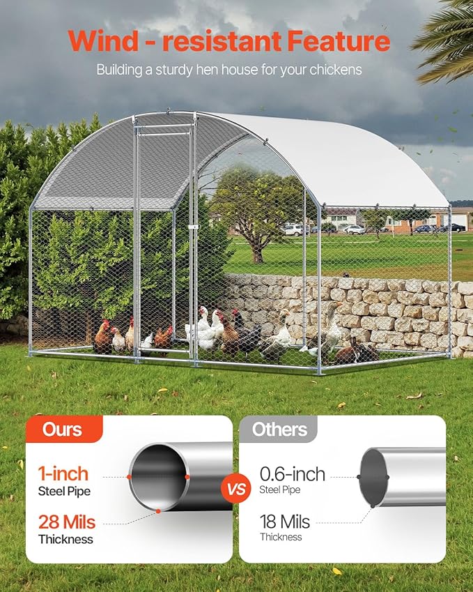 VEVOR Large Metal Chicken Coop with Run, 9.8 x 6.5 x 6.5ft Walkin Chicken Coop for Yard with Waterproof Cover, Dome Roof Large Poultry Cage for Hen House, Duck Coop and Rabbit Run