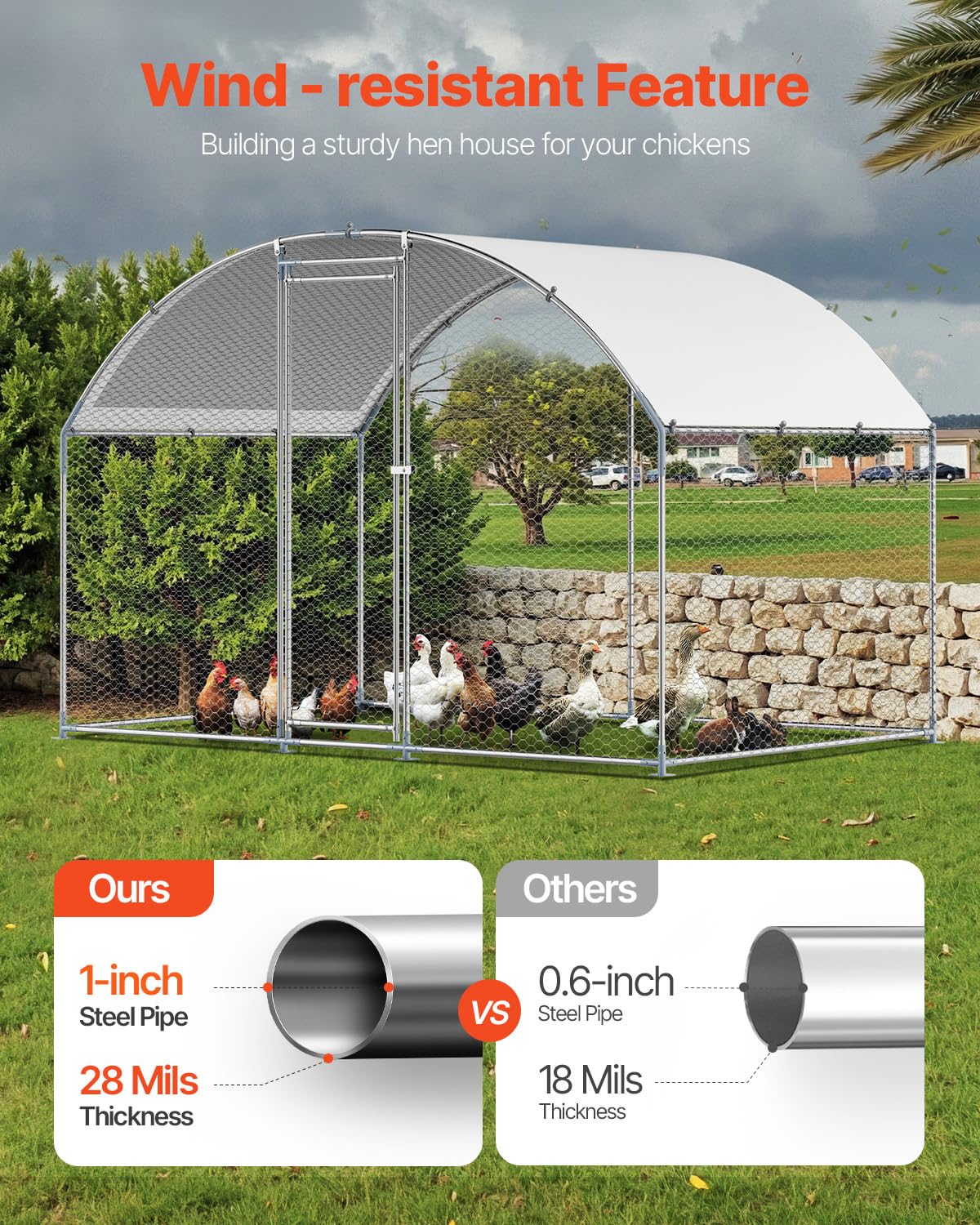 VEVOR Large Metal Chicken Coop with Run, 9.8 x 6.5 x 6.5ft Walkin Chicken Coop for Yard with Waterproof Cover, Dome Roof Large Poultry Cage for Hen House, Duck Coop and Rabbit Run