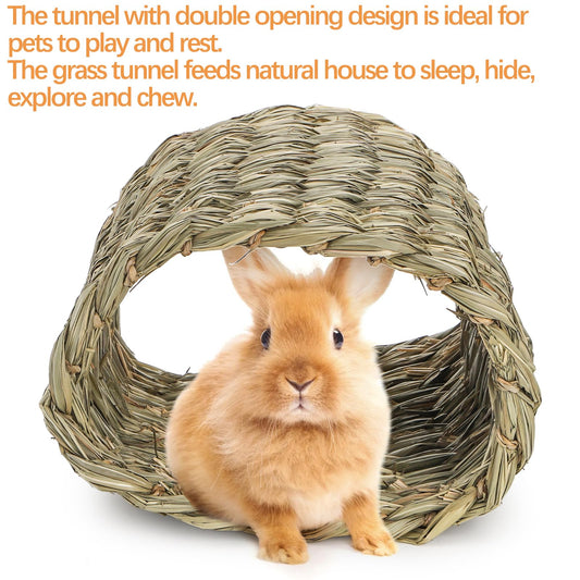 Yesland Rabbits Seagrass House Tunnel Hutch, Rabbits Natural Woven Hideaway Hut Hay Shelter for Bunny, Guinea Pigs, Chinchilla, Rats, Holland Hop, Cockatiels and Small