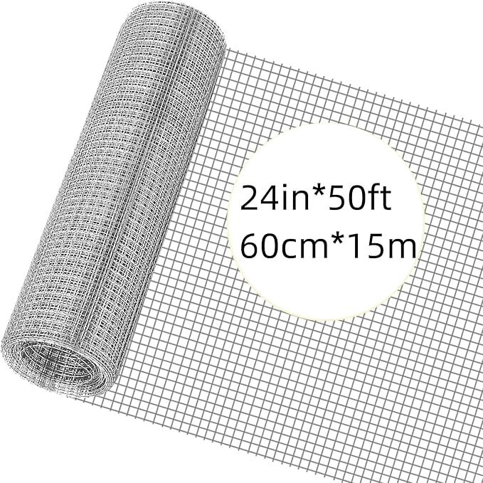 1/2 Inch Hardware Cloth Metal Wire Mesh Fence Roll, 19 Gauge 23.6in x 49.2ft (60x1500CM) Hot Dipped Galvanized Chicken Coop Welded Mesh Fence for Poultry Netting Garden Protection