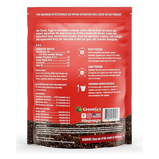 GreenGro Veggie, Herb, & Tomato Fertilizer - Outdoor & Indoor Plant Food for Edible Plants/Organic Fertilizer & Flower Food for Vegetable Garden/Improve Harvest with Vital Plant Nutrients (4 lb)